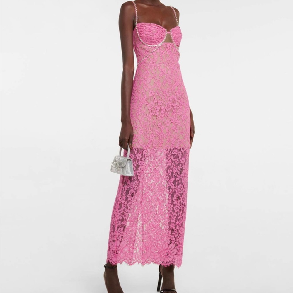 Self-Portrait Pink and Tan Lace Dress